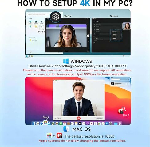 4K Webcam with USB C Adapter Privacy Cover Microphone for PC Mac Laptop | 4K UHD for Zoom/Teams. Privacy shutter, 1-sec close. Noise-canceling mic. USB-C/USB-A plug & play. Works with PC/Mac/ apps. in Saudi Arabia