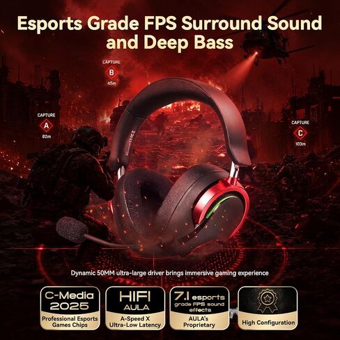 Wireless Gaming Headset with Mic Over Ear Headphones for PC,Xbox,PS5,Switch | 7.1 Surround Sound,50mm Drivers,Aluminum Frame,Noise Cancelling,RGB,Soft Ear Pads,Multi Platform Headset for Laptop Phone Mac in Saudi Arabia