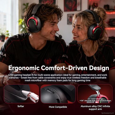 Wireless Gaming Headset with Mic Over Ear Headphones for PC,Xbox,PS5,Switch | 7.1 Surround Sound,50mm Drivers,Aluminum Frame,Noise Cancelling,RGB,Soft Ear Pads,Multi Platform Headset for Laptop Phone Mac in Saudi Arabia