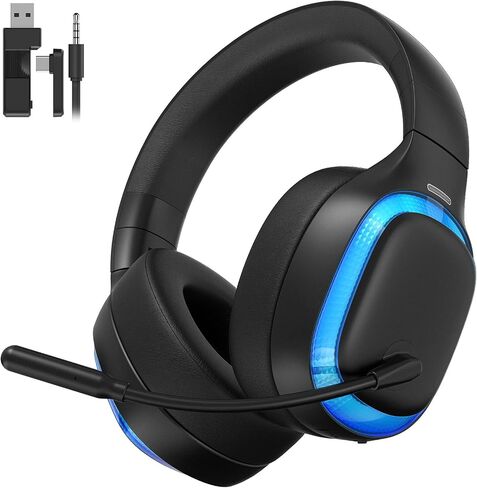 Gvyugke Wireless Gaming Headset for PS5/PS4, PC, Switch, 70H Battery, White | Foldable Lay Flat, 3D Surround Sound, 70H Battery, Bluetooth 5.4 Gaming Headphones with Noise Canceling Mic, Accent Lighting in Saudi Arabia