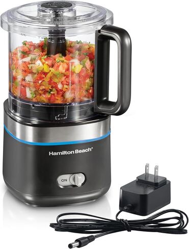 Hamilton Beach Powerful Cordless Mini Food Processor & Vegetable Chopper | 4 Cup Capacity | Fast Recharging, Includes Power Adapter | Chop, Puree, Emulsify, Grind Anywhere | Dishwasher Safe | Black in Saudi Arabia