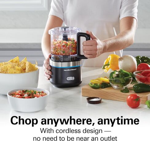 Hamilton Beach Powerful Cordless Mini Food Processor & Vegetable Chopper | 4 Cup Capacity | Fast Recharging, Includes Power Adapter | Chop, Puree, Emulsify, Grind Anywhere | Dishwasher Safe | Black in Saudi Arabia