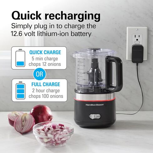 Hamilton Beach Powerful Cordless Mini Food Processor & Vegetable Chopper | 4 Cup Capacity | Fast Recharging, Includes Power Adapter | Chop, Puree, Emulsify, Grind Anywhere | Dishwasher Safe | Black in Saudi Arabia