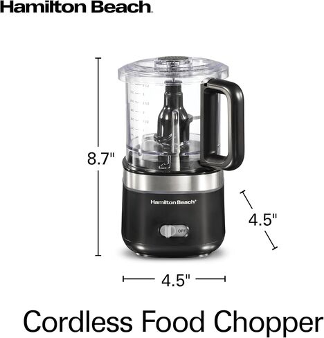 Hamilton Beach Powerful Cordless Mini Food Processor & Vegetable Chopper | 4 Cup Capacity | Fast Recharging, Includes Power Adapter | Chop, Puree, Emulsify, Grind Anywhere | Dishwasher Safe | Black in Saudi Arabia