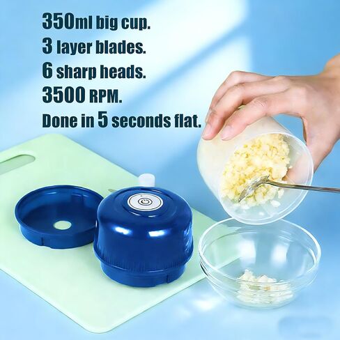 350ML Electric Garlic Chopper, Mini Portable Veggie Chopper, Onion Grinder, Blender to Vegetable, 6 bladesdes, for Ginger, Chili, Fruit, etc.10s can automatic and evenly chop/mince/blend in Kuwait