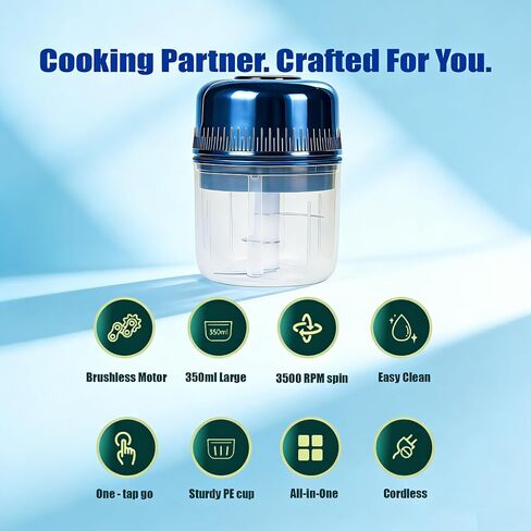 350ML Electric Garlic Chopper, Mini Portable Veggie Chopper, Onion Grinder, Blender to Vegetable, 6 bladesdes, for Ginger, Chili, Fruit, etc.10s can automatic and evenly chop/mince/blend in Kuwait