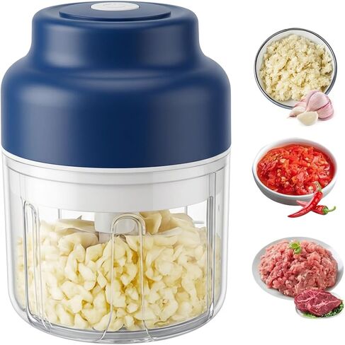 350ML Mini Electric Garlic Chopper, Mini Portable Veggie Chopper USB Charging Wireless Food Processor, Upgrade Electric Mini Garlic Chopper Set Wireless Veggie Grinder (Blue) in Saudi Arabia