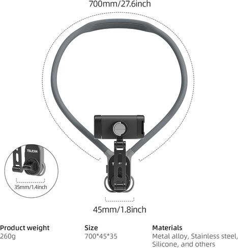 TELESIN Neck Phone Holder POV/Vlog Neck Mount for Phones with Phone Clip | Hands Free Phone Neck Holder w Chest Strap Neck Selfie Mount Video Recording for iPhone Samsung Google Pixel and All Phones in Kuwait