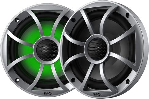 فيوجن MS-RA210 Marine AM/FM/BT/NEMA2000/Sirius XM جاهز ستيريو مع زوجين من الأصوات الرطبة Recon 6-S RGB عالية الإخراج 6.5 بوصة RGB إضاءة مكبرات صوت بحرية محورية، شواية فضية in Kuwait