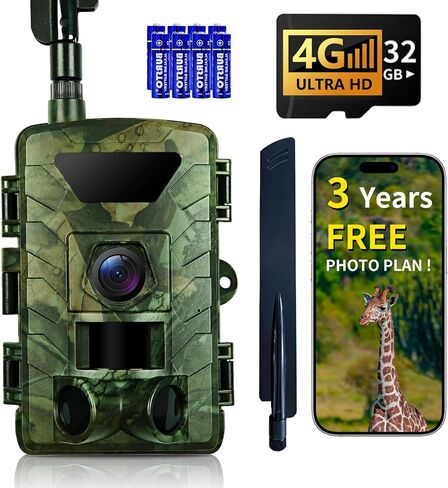 Cellular Trail Camera 4G LTE – Free Photo Transfer to App (No Subscription)，1296P HD Video, 60MP, Low-Glow IR Night Vision, Fast Trigger, Long Battery Life, 32GB SD – for Wildlife & Property Security | Free Photo Transfer to App( No Subscription) 1296P HD in Saudi Arabia