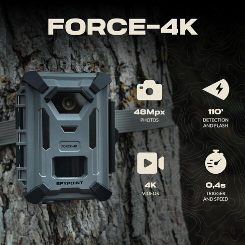 SPYPOINT FORCE-4K Trail Camera, 4K Video 48MP, Non-Cellular, Low-Glow LEDs Night Vision, 0.4s Trigger, 110 ft Motion Detection for Wildlife Monitoring and Hunting | 4K Video with Sound, 48MP Photos, 110 Ft Detection and Flash, 66 Degree FOV, Low-Glow Ir,  in Saudi Arabia