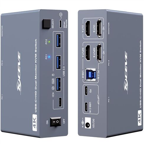 4 Port HDMI KVM Switch 2 Monitors 4 Computers 4K@60Hz EDID Simulation,Dual Monitor KVM Switch with 4 USB 3.0 Ports for USB Peripherals,Audio,RS232,with Wired Remote,12V Power and 4 USB Cables in Saudi Arabia