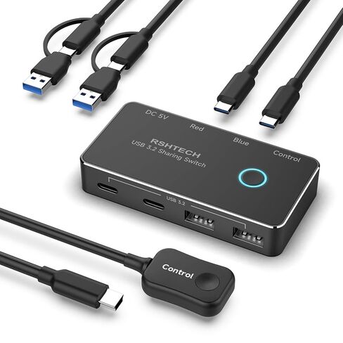 RSHTECH USB 3.2/USB C Switch 10Gbps 2 Computers Share 4 Devices, RSH-A201C | USB Switcher Selector with USB 3.2 Ports(2 USB-A+2 USB-C), 2 Cables and Controller for PC Laptop, No Video Output or Charging in Saudi Arabia