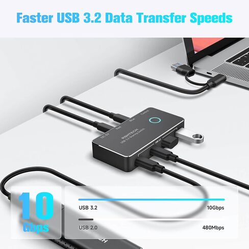 RSHTECH USB 3.2/USB C Switch 10Gbps 2 Computers Share 4 Devices, RSH-A201C | USB Switcher Selector with USB 3.2 Ports(2 USB-A+2 USB-C), 2 Cables and Controller for PC Laptop, No Video Output or Charging in Saudi Arabia
