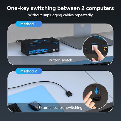 8K KVM Switch 3 Monitors 2 Computers HDMI Displayport 4K@120Hz | Triple Monitor KVM Switches for 2 PC Share 4 USB 3.0 Ports with Desktop Controller and DC 12V Adapter Included in Saudi Arabia