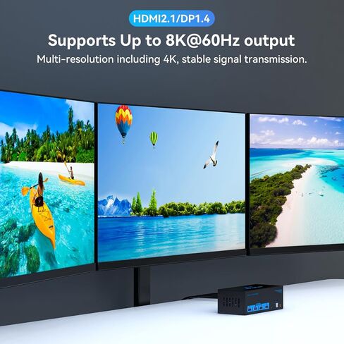 8K KVM Switch 3 Monitors 2 Computers HDMI Displayport 4K@120Hz | Triple Monitor KVM Switches for 2 PC Share 4 USB 3.0 Ports with Desktop Controller and DC 12V Adapter Included in Saudi Arabia