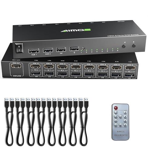 HDMI KVM Switch 8 Computers 1 Monitor, 8 Ports USB 3.0 KVM Switcher Support 4K@60Hz for 8 PC Share Keyboard and Mouse, Support Hotkey Switching Way in Kuwait