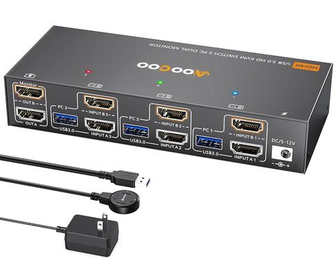 USB-C KVM Switch 2 Laptops 2 Monitors, 4K@60Hz Dual Monitor KVM Switch Sharing 2 Screens and 4 USB3.0 Devices, with 100W PD,Wired Remote Control and USB C Cables in Saudi Arabia