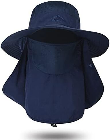 Fishing Hat for Men Sun Protection Hat with Removable Neck Flap Face Cover | Chin Strap Wide Brim Waterproof UPF 50+ Bucket Hat for Women Outdoor Hiking Beach Work Gardening in Kuwait