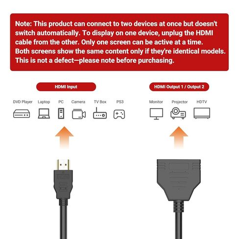 Marmoin Hdmi Splitter 1 in 2 Out, Copy Same Content to 2 Screens Not Expand | HDMI Splitter 1080p 1x2 Cables Male to Dual Female for HDTV,Monitor,Projector, Only Mirror Two Same-Size TVs at The Same Time in Saudi Arabia