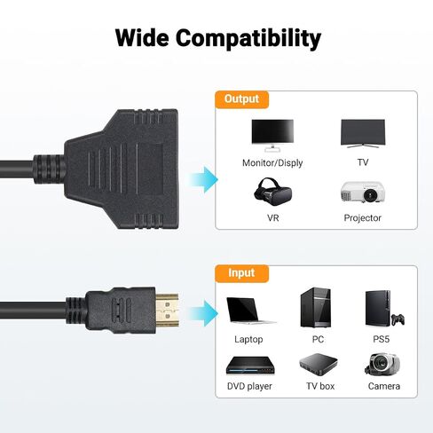 Marmoin Hdmi Splitter 1 in 2 Out, Copy Same Content to 2 Screens Not Expand | HDMI Splitter 1080p 1x2 Cables Male to Dual Female for HDTV,Monitor,Projector, Only Mirror Two Same-Size TVs at The Same Time in Saudi Arabia