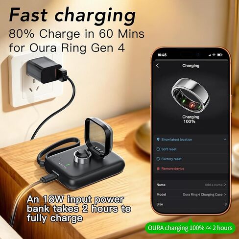 حافظة شحن محمولة من HUOTO لجهاز Oura Ring Gen 4، بنك طاقة أصغر حجمًا بقدرة 5000 مللي أمبير في الساعة للشحن السريع مع كابل USB-C، حزمة بطارية سلسلة مفاتيح للسفر لهاتف iPhone Air/17/16/15/ Galaxy in Kuwait
