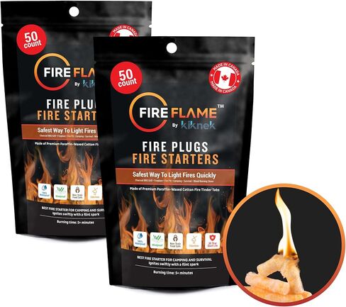 Fireflame Fire Plugs Waterproof Fire Starter, Campfires, Survival, 50 Plugs | Quick Instant 100% Waterproof Firestarter for Emergencies, Camping, Firepit, Charcoal Grills, All Natural, Odorless Non-Toxic in Saudi Arabia