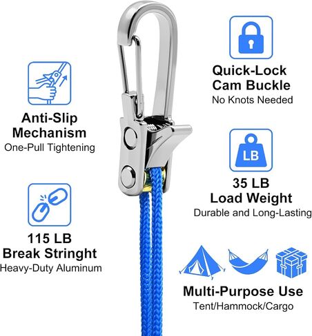Rope Tie Tightening Tool - 6*Paracord Adjusters Roller and 4*10Ft Ropes Set | 35 Lbs Load Capacity Rope, 115 Lbs Load Stringht Tensioner Alloy Buckle Tie Down for Camping, Traps, Guy Lines, Outdoors Camp in Saudi Arabia