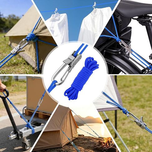Rope Tie Tightening Tool - 6*Paracord Adjusters Roller and 4*10Ft Ropes Set | 35 Lbs Load Capacity Rope, 115 Lbs Load Stringht Tensioner Alloy Buckle Tie Down for Camping, Traps, Guy Lines, Outdoors Camp in Saudi Arabia