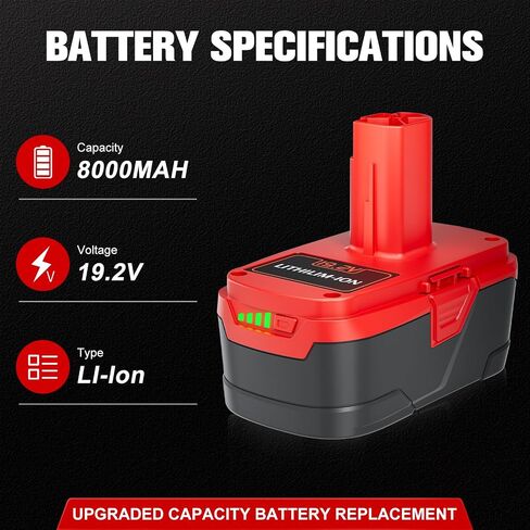 2Pack 8.0Ah 19.2 Volt Replacement for Craftsman 19.2V Battery Compatible with Craftsman C3 DieHard Battery 315.115410 315.11485 130279005 1323903 120235021 11375 11376 Cordless Power Tools in Saudi Arabia