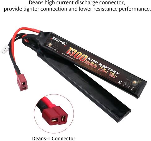 NASTIMA 7.4V 1300mAh Lipo Airsoft Battery with Deans-T Connector | 2S 15C Butterfly Battery Pack for Airsoft Guns AK47, MP5K, MP5, Scar, M249, AUG, AEG in Kuwait