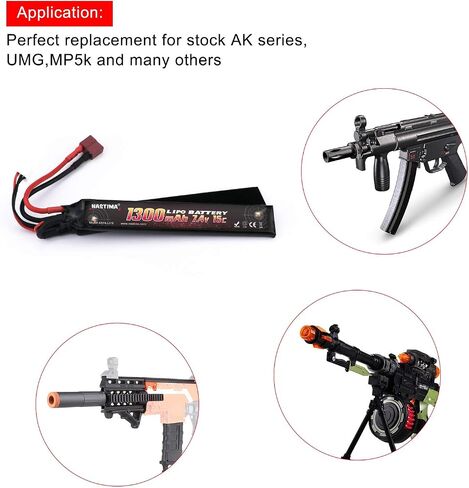 NASTIMA 7.4V 1300mAh Lipo Airsoft Battery with Deans-T Connector | 2S 15C Butterfly Battery Pack for Airsoft Guns AK47, MP5K, MP5, Scar, M249, AUG, AEG in Kuwait