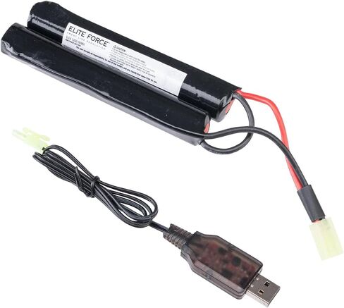 بطارية Airsoft Starter Power Pack من Elite Force لبنادق Airsoft مقاس 6 مم BB AEG | يتضمن بطارية فراشة NiMH 1200 مللي أمبير 9.6 فولت وشاحن USB in Kuwait