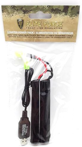 بطارية Airsoft Starter Power Pack من Elite Force لبنادق Airsoft مقاس 6 مم BB AEG | يتضمن بطارية فراشة NiMH 1200 مللي أمبير 9.6 فولت وشاحن USB in Kuwait