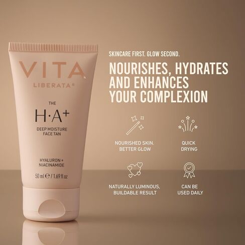 VITA LIBERATA HA Face Self Tan Moisturizer 1.69 fl oz | Hyaluronic Acid & Niacinamide, Nourishing & Ultra Hydrating Self Tanner, Radiant Glow, Customizable Tan, Fades Evenly in Saudi Arabia