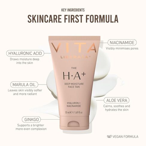 VITA LIBERATA HA Face Self Tan Moisturizer 1.69 fl oz | Hyaluronic Acid & Niacinamide, Nourishing & Ultra Hydrating Self Tanner, Radiant Glow, Customizable Tan, Fades Evenly in Saudi Arabia