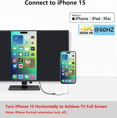 [Apple MFi Certified] USB C to HDMI Adapter for iPhone 17 16 15 to TV | 4K@60Hz Type-C to HDMI Adapter & Type C Fast Charging Port for iPhone 17 16 15 Pro Max, Galaxy S26 to HDTV Projector Monitor in Saudi Arabia