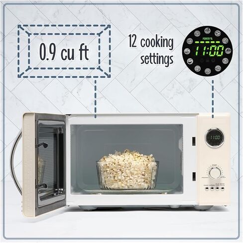 Retro Countertop Microwave Oven Large 800-Watt 0.9 Cu Ft 12 Pre-Programmed Cooking Settings Digital Clock Kitchen in Saudi Arabia