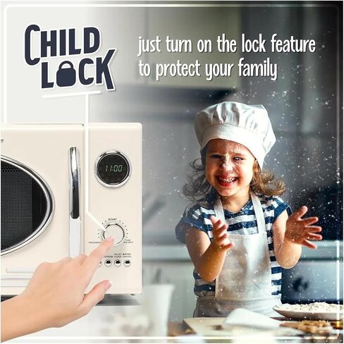 Retro Countertop Microwave Oven Large 800-Watt 0.9 Cu Ft 12 Pre-Programmed Cooking Settings Digital Clock Kitchen in Saudi Arabia