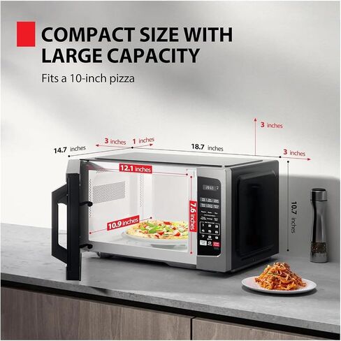 Compact 0.9 Cu Ft Microwave Oven With 6 Auto Menus, Mute Function, LED Lighting, Removable Turntable, 900W Power For Apartments in Kuwait