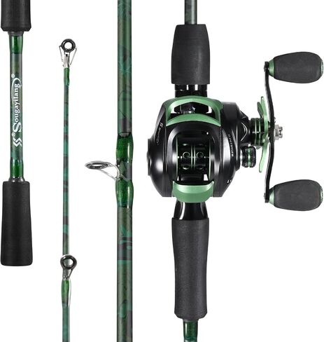 Sougayilang Fiberglass Baitcasting Rod Combo - Two-Piece Medium-Action Rod with Smooth Reel, Sensitive and Durable Combo for Freshwater in Saudi Arabia