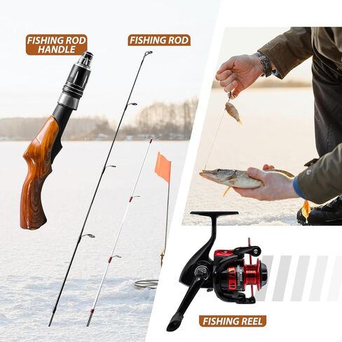 Tuxedo Sailor Ice Fishing Rod and Reel Combos - Reinforced Fiberglass Pole - Spinning Reel - Ultra Light Material Rod - Detachable - Suitable for Outdoor Fishing in Saudi Arabia