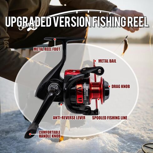Tuxedo Sailor Ice Fishing Rod and Reel Combos - Reinforced Fiberglass Pole - Spinning Reel - Ultra Light Material Rod - Detachable - Suitable for Outdoor Fishing in Saudi Arabia