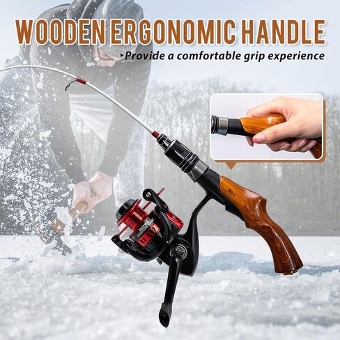 Tuxedo Sailor Ice Fishing Rod and Reel Combos - Reinforced Fiberglass Pole - Spinning Reel - Ultra Light Material Rod - Detachable - Suitable for Outdoor Fishing in Saudi Arabia