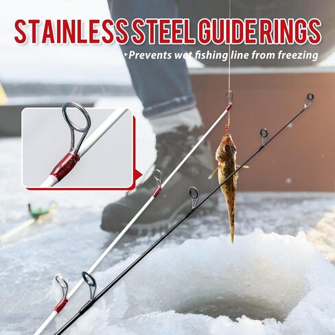 Tuxedo Sailor Ice Fishing Rod and Reel Combos - Reinforced Fiberglass Pole - Spinning Reel - Ultra Light Material Rod - Detachable - Suitable for Outdoor Fishing in Saudi Arabia