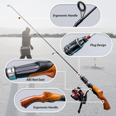 Tuxedo Sailor Ice Fishing Rod and Reel Combos - Reinforced Fiberglass Pole - Spinning Reel - Ultra Light Material Rod - Detachable - Suitable for Outdoor Fishing in Saudi Arabia