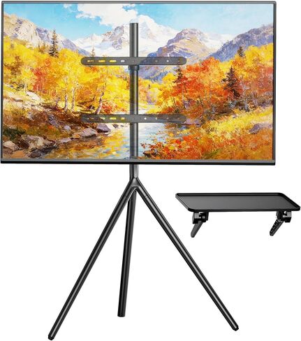 Pegzone Modern Easel TV Stand with Shelf for 45-65 inch Screen up to 88 lbs | Industrial-grade High-density Steel, Vesa from 200×200 mm to 400×400 mm, Cable Management, for Corner, Bedroom, Living Room in Saudi Arabia