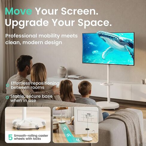 ynVISION.DESIGN Rolling TV Floor Stand Cart with Wheels for 37-86" Screens | Height adjustable shelf, built in cable management, 90 degree portrait and landscape rotation, 110 LB Limit, max VESA 600x400 in Saudi Arabia