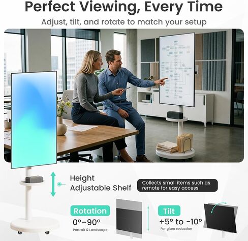 ynVISION.DESIGN Rolling TV Floor Stand Cart with Wheels for 37-86" Screens | Height adjustable shelf, built in cable management, 90 degree portrait and landscape rotation, 110 LB Limit, max VESA 600x400 in Saudi Arabia