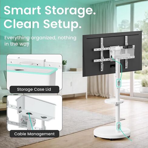 ynVISION.DESIGN Rolling TV Floor Stand Cart with Wheels for 37-86" Screens | Height adjustable shelf, built in cable management, 90 degree portrait and landscape rotation, 110 LB Limit, max VESA 600x400 in Saudi Arabia